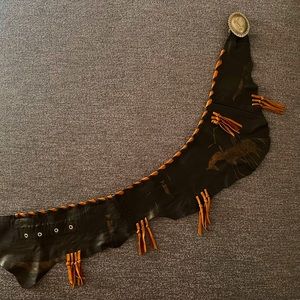 Patricia Wolf vintage handcrafted leather cinch belt with silver concho buckle